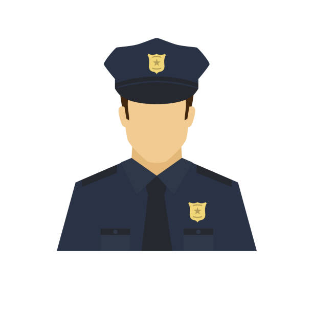 Policeman avatar icon. Profession logo. Male character. A man in professional clothes. People specialists. Flat simple vector illustration.  police hat stock illustrations