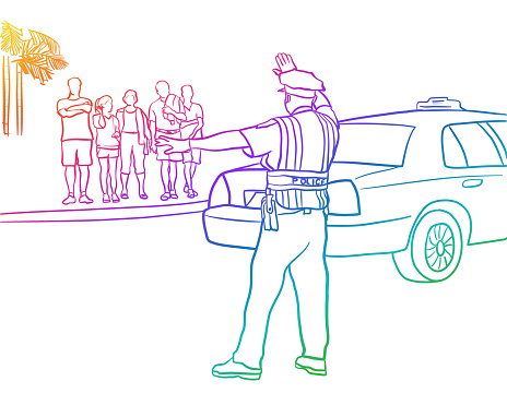 Policeman Doing Traffic Control Sketch Rainbow