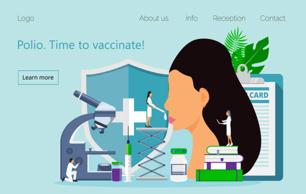 вектор вакцинации против полиомиелита. время для вакцинации. медицинская иллюстрация шприц с вакциной, бутылка для веб-сайта, приложений. к - polio stock illustrations