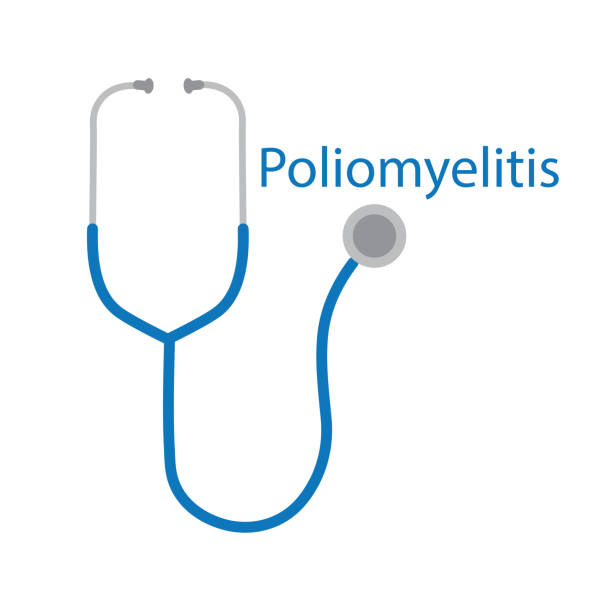 полиомиелит слово и стетоскоп значок - polio stock illustrations
