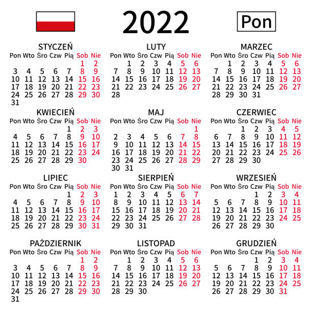 Polish calendar 2022, Monday vector art illustration