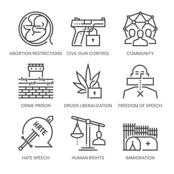 Political agenda related, square line vector icon set Political agenda related, square line vector icon set for applications and website development. The icon set is pixelperfect with 64x64 grid. Crafted with precision and eye for quality. pregnant borders stock illustrations