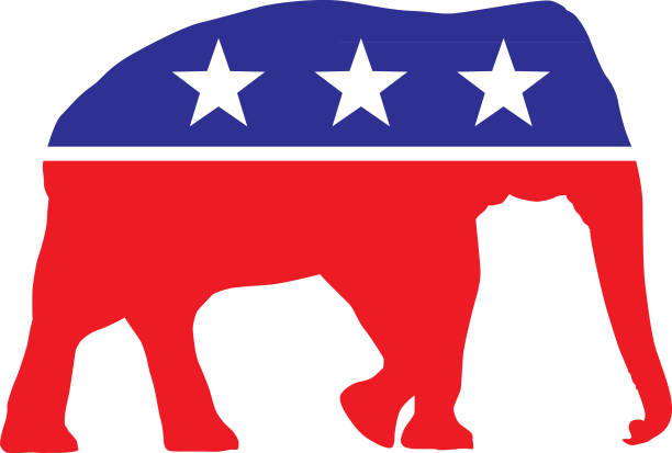 Political Election Elephant Vector illustration of a red white and blue elephant with three white stars on it. us republican party stock illustrations
