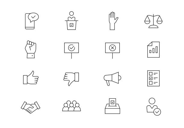 Political Elections line vector icons Elections line vector icon set republicanism stock illustrations