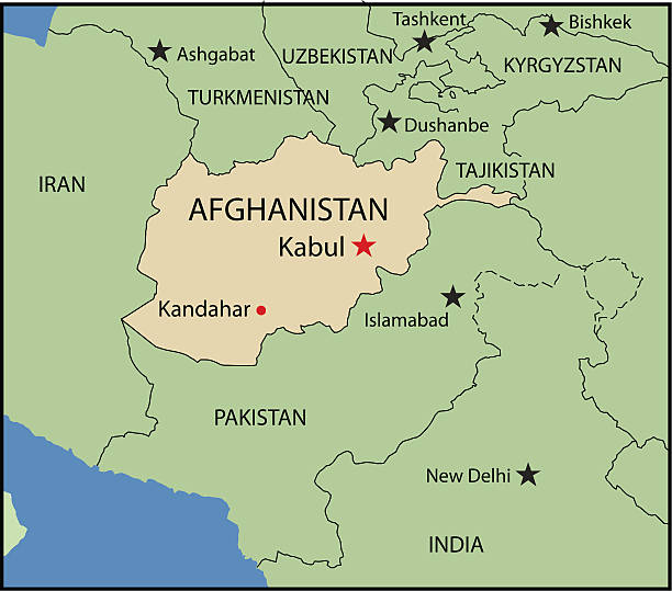 Political map highlighting Afghanistan Map of Afghanistan surrounded by the neighbouring countries. afghanistan stock illustrations