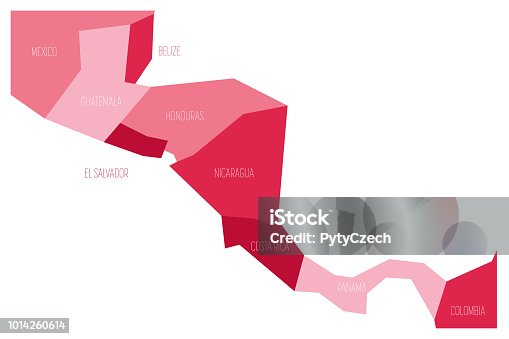 istock Political map of Central Amercia. Simlified schematic flat vector map in shades of pink 1014260614