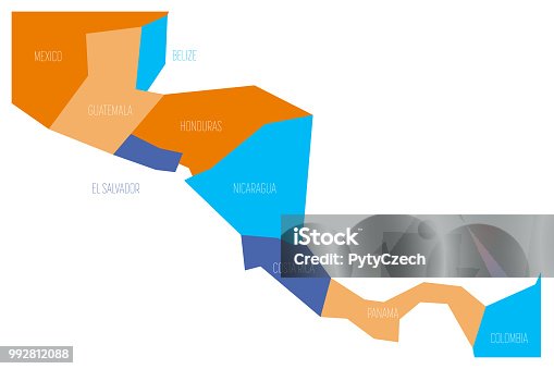 istock Political map of Central Amercia. Simlified schematic flat vector map in four color scheme 992812088