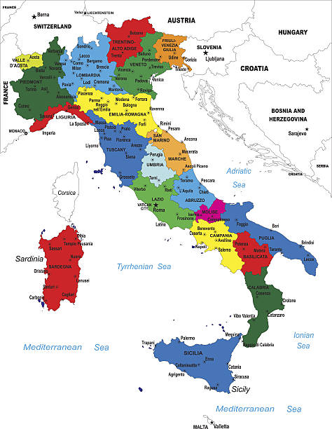 illustrazioni stock, clip art, cartoni animati e icone di tendenza di mappa politica italiana - verona napoli