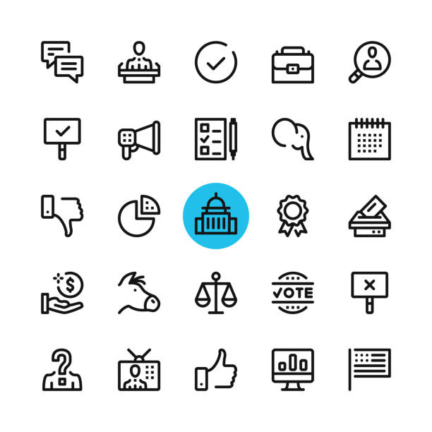 Politics, elections line icons set. Modern graphic design concepts, simple outline elements collection. 32x32 px. Pixel perfect. Vector line icons Politics, elections line icons set. Modern graphic design concepts, simple outline elements collection. 32x32 px. Pixel perfect. Vector line icons president stock illustrations