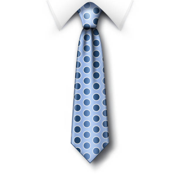 Polka dots tie and white collar with soft shadow on white background. Fathers Day greeting card template with blue necktie Polka dots tie and white collar with soft shadow on a white background. Template for Fathers Day greeting card with blue polka dots necktie. Realistic vector illustration necktie stock illustrations
