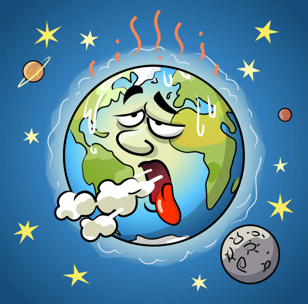 Vector illustration of a polluted sick planet Earth coughing. Concept for pollution, air pollution, climate change, greenhouse gases, carbon dioxide emissions, environmental damage and environmental conservation.