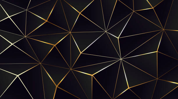 Polygonal black background. Modern design with geometric planes and shimmering gold contour Polygonal black background. Modern design with geometric planes and shimmering gold contour. Vector illustration polygon background stock illustrations