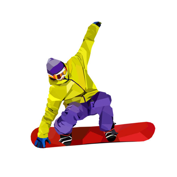 stockillustraties, clipart, cartoons en iconen met veelhoekige man op snowboard. vectorillustratie - posing with ski