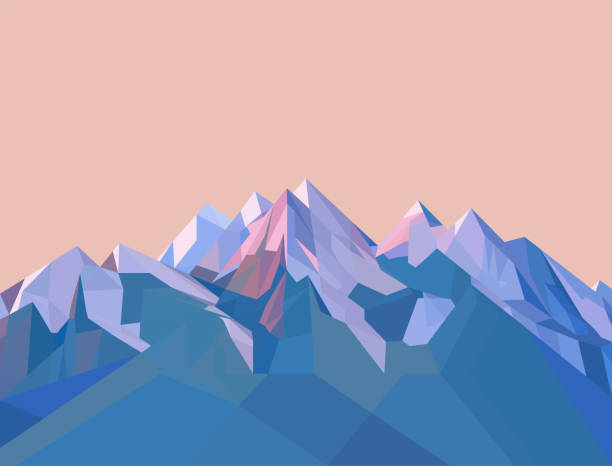 Polygonal Mountains Vector low poly landscape background. High mountains, with snow on the top. Sunset in nature. polygon background stock illustrations