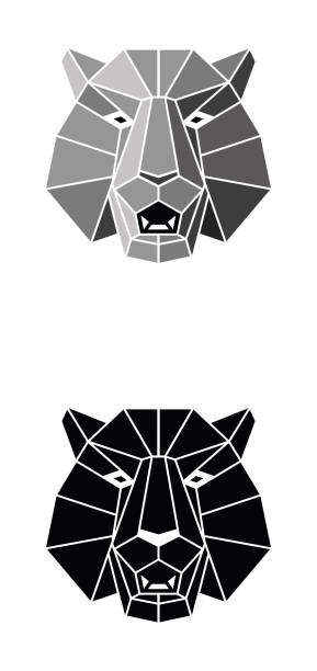 Polygonal symbol of 2022 year growling Male Black Tiger Face vector art illustration