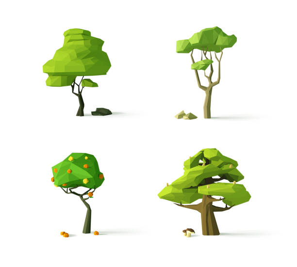 ilustrações, clipart, desenhos animados e ícones de árvores poligonais, ilustração moderna do vetor, isolada - tree 3d
