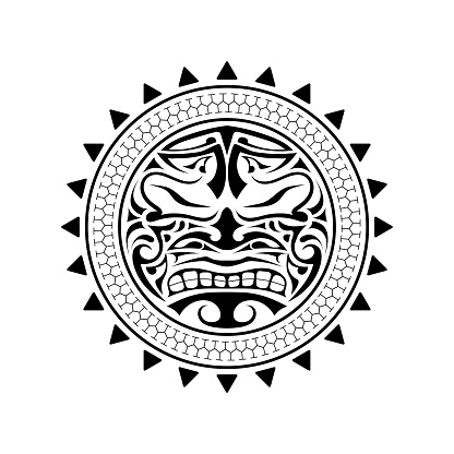 Polynesian tattoo design mask. Frightening masks in the Polynesian native ornament. Isolated vector illustration