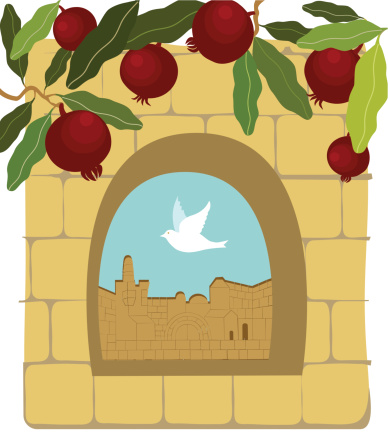 Pomegranates, Dove, Old Stone Wall,  Jerusalem