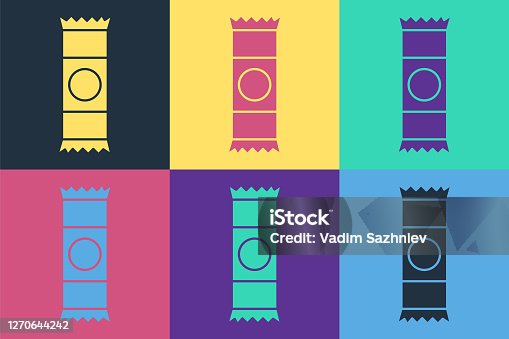 istock Pop art Chocolate bar icon isolated on color background. Vector Illustration 1270644242