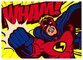 istock Pop art comics superhero throwing punch vector illustration 873016826