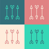 Pop art line Hipster arrows icon isolated on color background. Vector