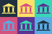 istock Pop art Museum building icon isolated on color background. Vector Illustration 1271578363