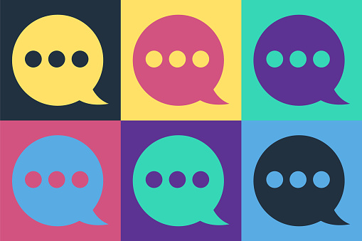 Pop art Speech bubble chat icon isolated on color background. Message icon. Communication or comment chat symbol. Vector Illustration