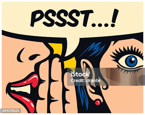 istock Pop art style comics panel gossip girl whispering secret in ear word of mouth vector illustration 693210524