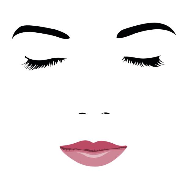 Pop art style simplified portrait of young beauty face with closed eyes Pop art style simplified portrait of young beauty face with closed eyes. Easy editable layered vector illustration. eye silhouettes stock illustrations