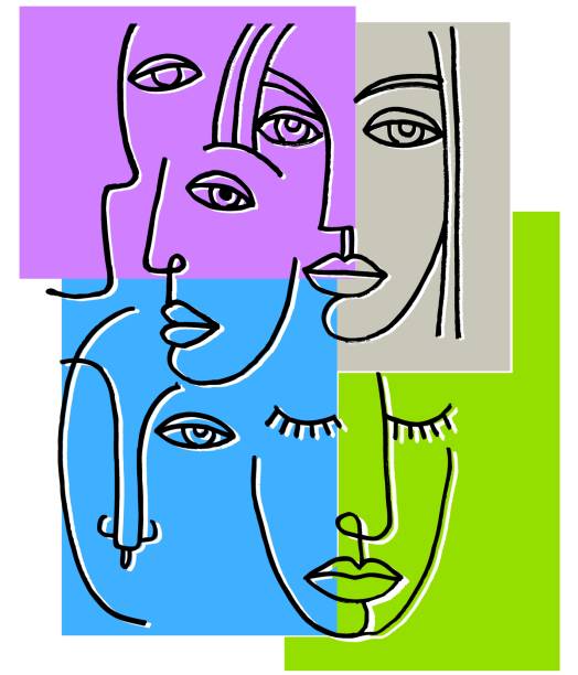 pop art vector print with faces of people vector art illustration