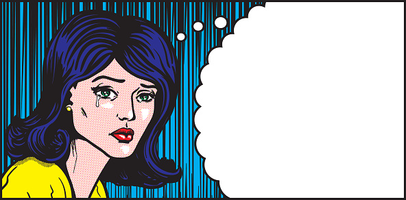 Pop Art Woman Crying Thought Stock Illustration - Download Image Now