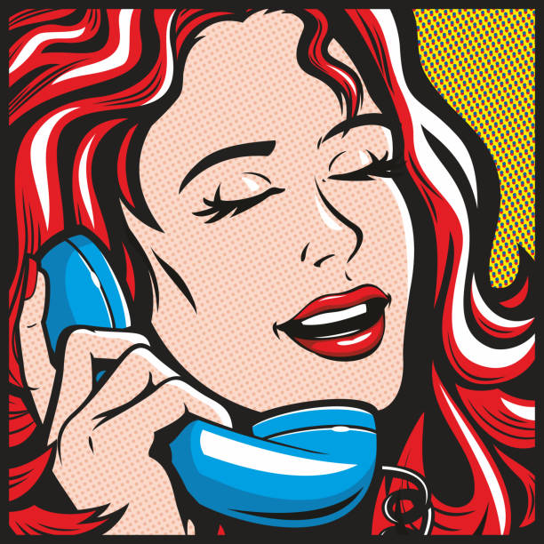 Pop Art Woman On Phone vector art illustration