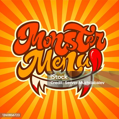 istock Pop-art fast food logo. Monster menu for Halloween. Vector illustration. 1340856723