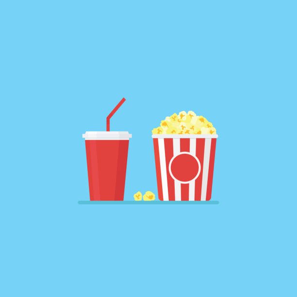 Popcorn and cold drink vector art illustration