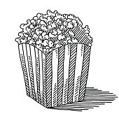 Hand-drawn vector drawing of a Popcorn Box with Stripes. Black-and-White sketch on a transparent background (.eps-file). Included files are EPS (v10) and Hi-Res JPG.