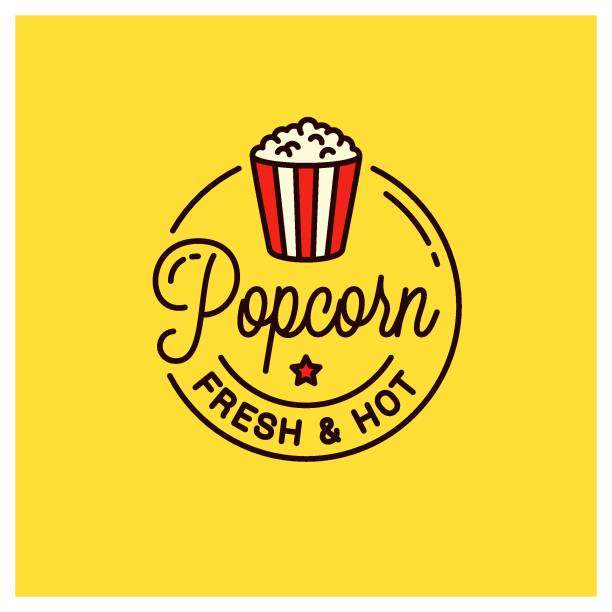 Popcorn design. Round linear  of popcorn bucket on yellow background Popcorn design. Round linear  of popcorn bucket on yellow background 8 eps popcorn stock illustrations