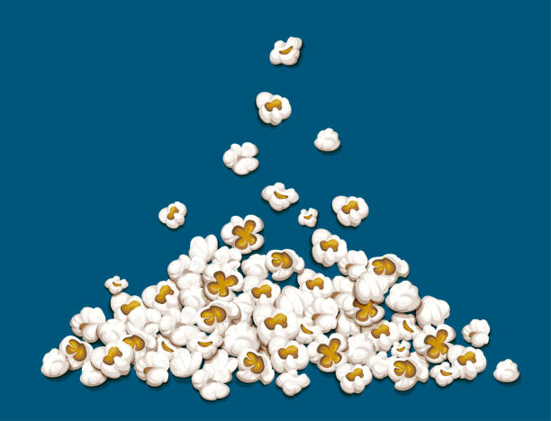 Popcorn fall down on heap vector illustration. Popcorn fall down on heap isolated on blue background. EPS10 vector illustration. popcorn stock illustrations