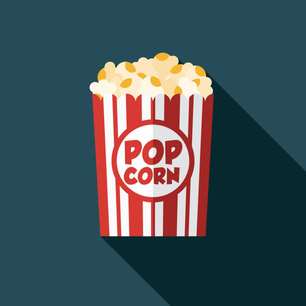 Popcorn Movie Icon A flat design icon with a long shadow. File is built in the CMYK color space for optimal printing. Color swatches are global so it’s easy to change colors across the document. popcorn stock illustrations