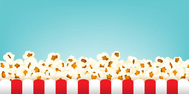 Popcorn with stripped box vector border. Sweetcorn decoration in realistic style. Popcorn with stripped box vector border. Sweetcorn decoration in realistic style. popcorn stock illustrations