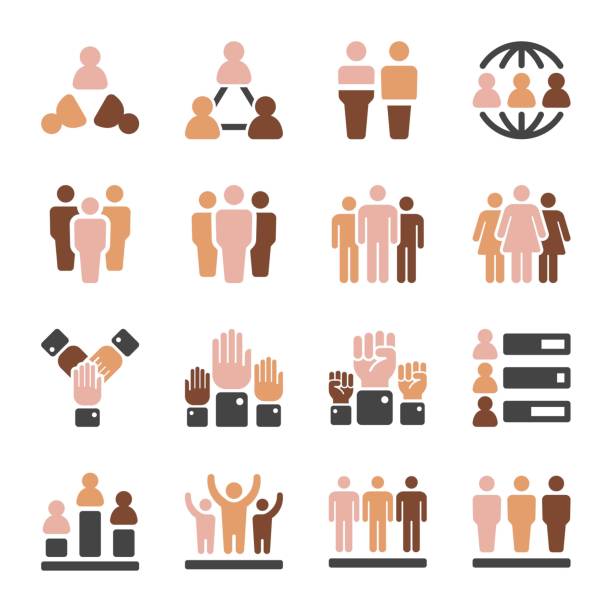 population skin tone icon set world population in diferent skin tone icon set,vector and illustration culture stock illustrations