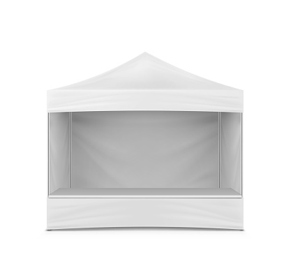 Pop-up gazebo, realistic vector mockup. White blank sidewall instant canopy, mock-up. Market stall, template for design
