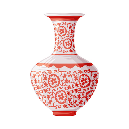 Porcelain Vase with Ornament as China Object and Traditional Cultural Chinese Symbol Vector Illustration