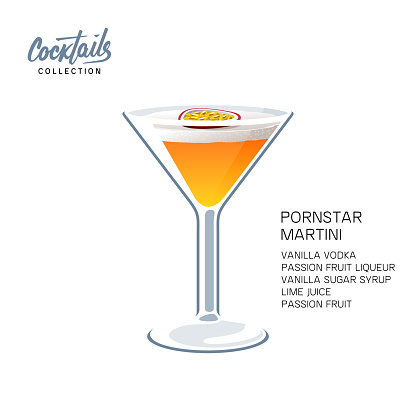 Pornstar martini cocktail recipe passion fruit vector illustration