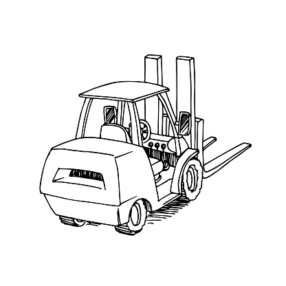 port forklift truck, warehousing and logistics, cargo transportation, black ink lines