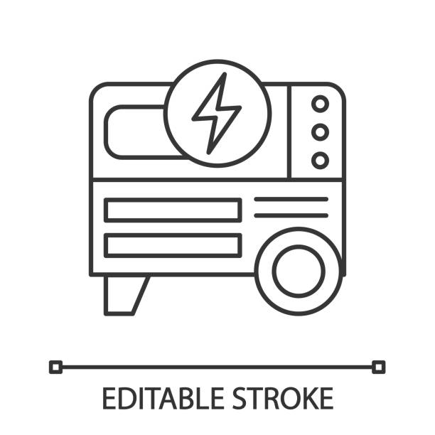 Portable power generator icon Portable power generator linear vector icon. Home electric generator. Editable stroke generator stock illustrations
