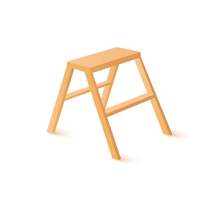 Portable wooden step ladder with one rung, realistic 3d vector illustration isolated on white background.