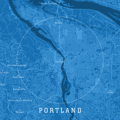 Portland OR City Vector Road Map Blue Text. All source data is in the public domain. U.S. Census Bureau Census Tiger. Used Layers: areawater, linearwater, roads.