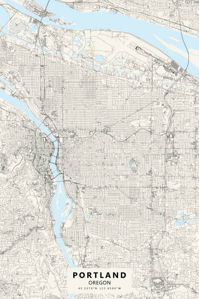 Portland, Oregon Vector Map Poster Style Topographic / Road map of Portland, OR. USA United States of America. Original map data is open data via © OpenStreetMap contributors columbia river gorge stock illustrations