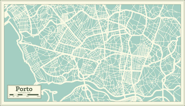 ilustrações de stock, clip art, desenhos animados e ícones de porto portugal city map in retro style. outline map. - oporto