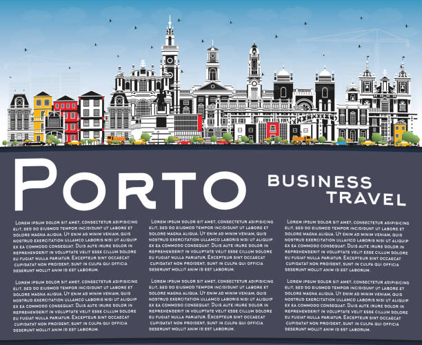 ilustrações de stock, clip art, desenhos animados e ícones de porto portugal city skyline with color buildings, blue sky and copy space. - carro oporto